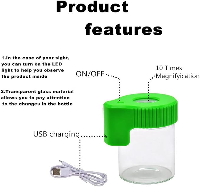 Led Transparent Glass Seal Storage Jar, Light-Up Magnifying Ornamental Glass Bottle（Green） - Image 6