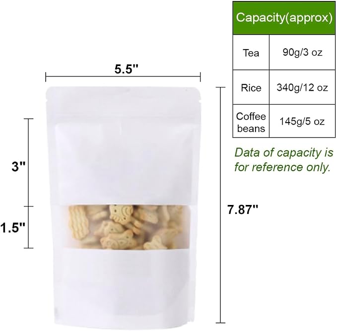 Muka 50 PCS White Kraft Bags Toaster Bags with Frosted Window | Food Grade Spouted Pouches, Leak-Proof Cap, Temp -20 - Image 4
