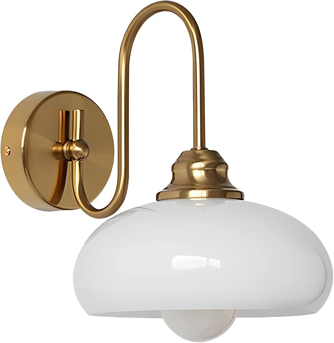 Vintage Gold Wall Sconce Mid Century Vanity 1-Light Glass Wall Mounted Light Up and Down Background Wall Lamp Brushed Brass Finished Lighting Bauhaus Wall Sconce for Bedroom, Kitchen, Hallway by BOKT