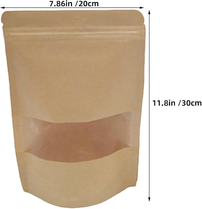 50pcs Kraft Paper Self-sealing Bags with Window Resealable Food Bags for Bread Cheese Packaging and Pantry Organizing - Image 2