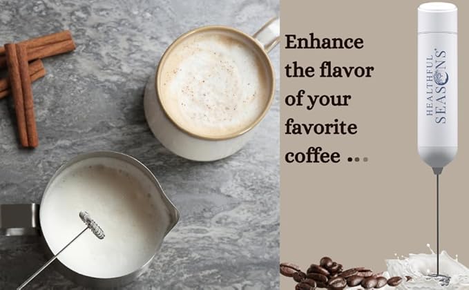 Handheld Milk Frother Wand for Coffee, Matcha, Lattes, Cappuccino, Frappe & Supplement Powders - Electric Frother with Batteries, Stainless Steel Spring Coil & High-Speed Motor