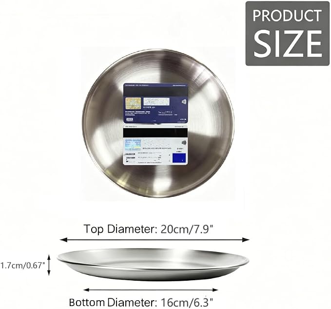 Stainless Steel Plates,6 Pcs 8Inch Dinner Platess Camping Plate,Perfect for Snack Candy Pizza Fruit Camping Etc.Reusable and Dishwasher Safe (6, 8 inches) - Image 3