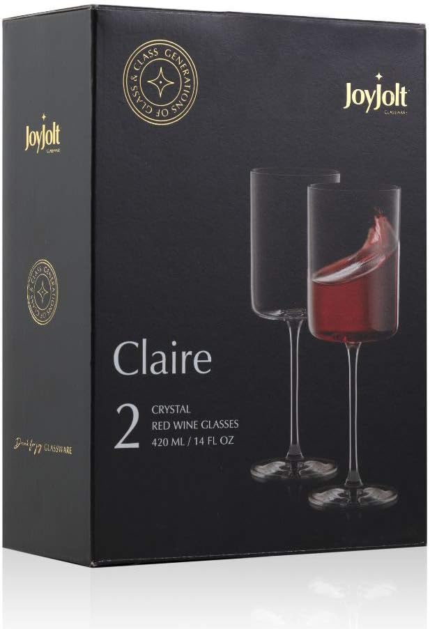 JoyJolt Claire 14oz Red Wine Glass Set, Large Wine Glasses Set of 2, Elegant Crystal Wide Rim Stemware, Modern Glasses with Stem, Made in Europe Stemmed Glassware for Unique Gifts - Image 8