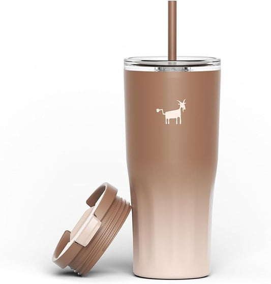 CHEERFUL GOAT Ceramic Lined Coffee Travel Mug – Stainless Steel Travel Coffee Tumbler with Ceramic Liner, with lid, 21 OZ Cup for Hot and Cold Water Coffee at Home, Office, or On the Go (Latte Ombre) by CheerfulGoat