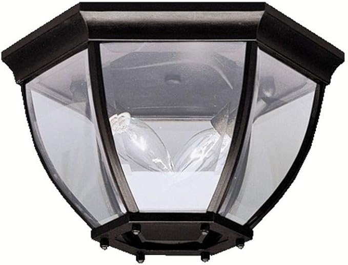 Kichler 12" 2-Light Outdoor Flush Mount Light, Black | Clear beveled glass ceiling light for covered porches and entryways (12" x 7"), 9886BK - Image 2