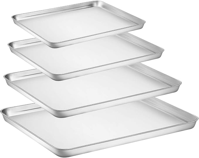 Stainless Steel Baking Sheet Set of 4, Cookie Sheet Pan for Baking Roasting | Cookie Pan Baking Pans Oven Tray, 9/10/12/16 inch, Non Toxic Healthy, Mirror Polishing, Easy Clean Dishwasher Safe by Yododo