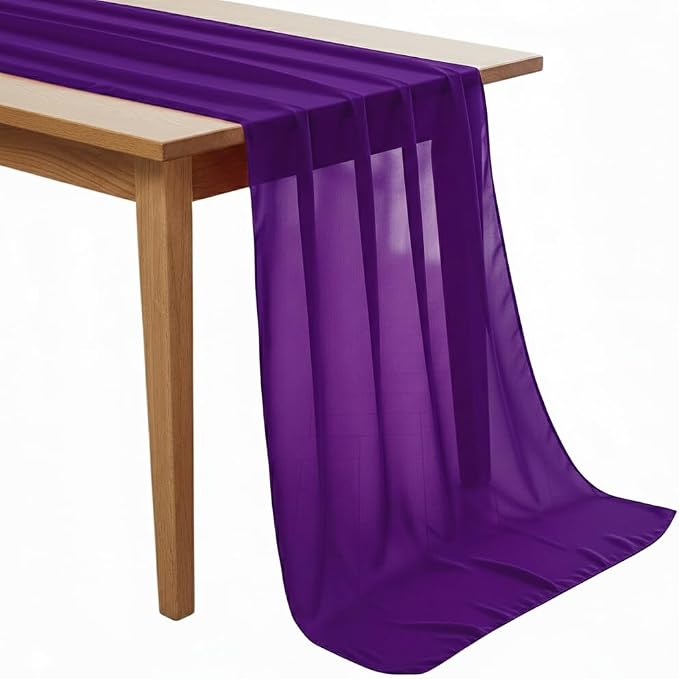 Pack of 5 | Purple | 14ft Chiffon Table Runner 29x170 Inches Long Romantic Rustic Sheer Gauze Runner for Wedding Bridal Shower Birthday Banquets Engagement Spring Easter Boho Decorations by MDS