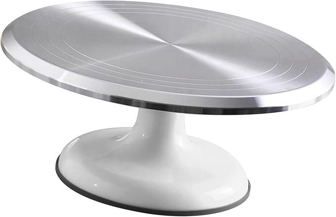 Fdit Cake Decorating Turntable, 10 Inch Silent Bearing Revolving Cake Stand Rounded Edges for Cake Decorating Supplies for Home (White)
