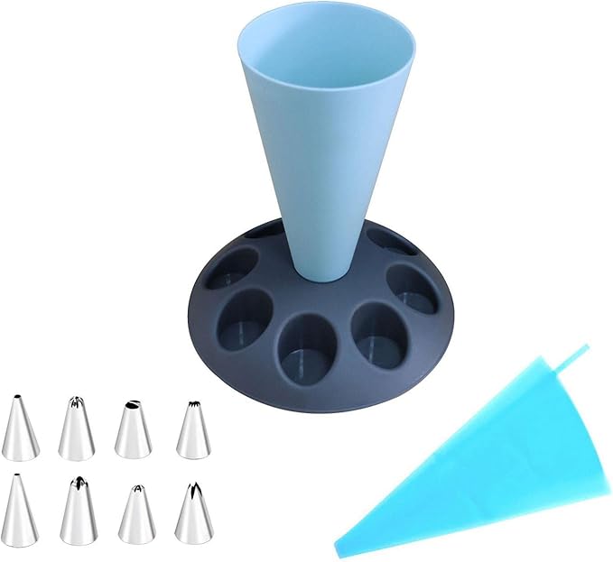 Pastry Bag Stand with 8 Icing Tip Holder, 7.5 inch Base Cake Decorating Tool Organizer for Frosting Cream Cookie Cupcake Baking
