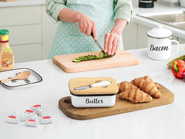 LANDNEOO Butter Dish with Lid and Butter Curler Knife - Unbreakable Stainless Steel Keeper Container with Double Silicone Sealing, for Kitchen Farmhouse Decor - Image 3