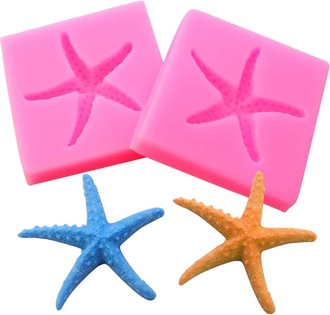 2 Pieces 3D Starfish Silicone Mold DIY Silicone Mold Fondant Pudding Jelly Candy Chocolate Dessert Cake Decoration Baking Tool Handmade Soap Maker