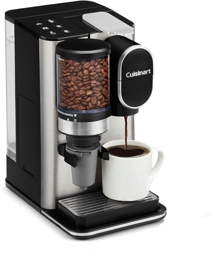 Cuisinart Single-Serve Coffee Maker + Coffee Grinder with 8, 10, and 12 oz. Serving Size, Compatible with Single-Cup Pods, 48-Ounce Removable Reservoir, Stainless Steel, DGB-2SS by Cuisinart