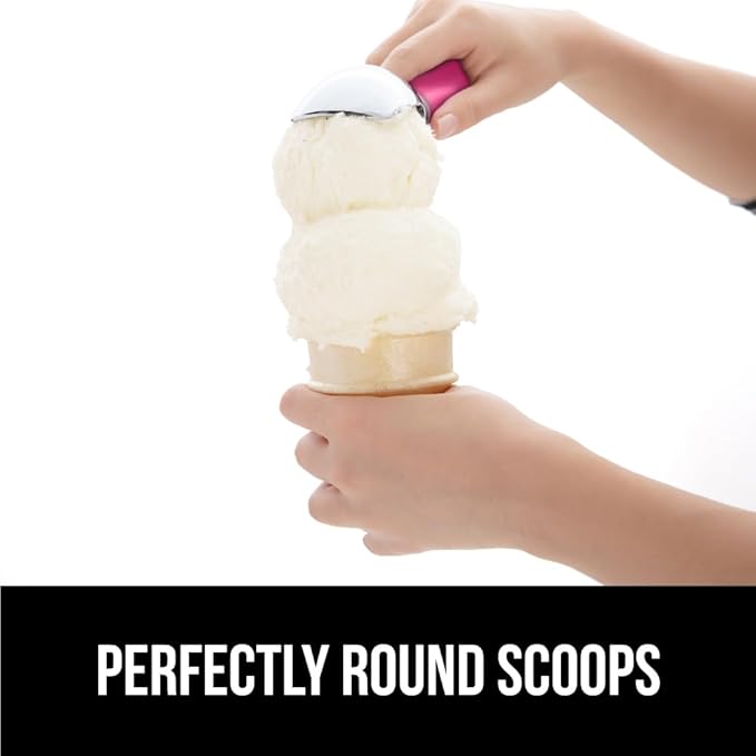 GORILLA GRIP BPA-Free Heavy Duty Ice Cream Scoop, Comfortable Ergonomic Handle, Professional Grade Scooper, Perfect Round Scoops, Spoon Frozen Hard Gelato, Sorbet, Cookie Dough, Kitchen Tool, Hot Pink