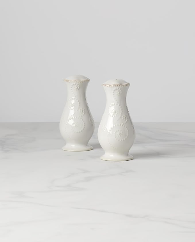 Lenox French Perle White Tall Salt and Pepper Set - | dishwasher safe | elegant scalloped design | kitchen and dining essential, gift for women, kitchen essentials - Image 2