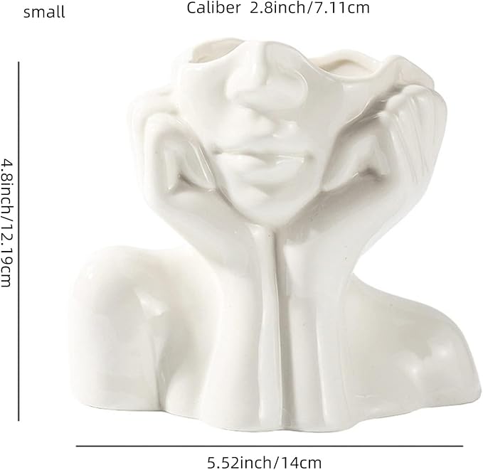 Ceramic Face Vase - Cute Half-Body Female Head Planter for Flowers, Modern Farmhouse Decor - Perfect for Desk, Table & Bookshelf, Home Accent - Image 5