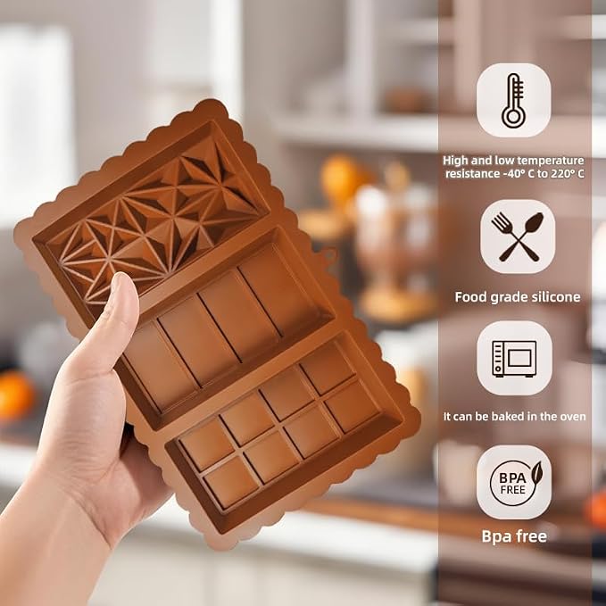 Chocolate Bar Mold - Food Grade Silicone Chocolate Molds, Non-Stick & Easy to Release Deep Mold for Dubai Pistachio Chocolates, Candy, Snacks, Desserts, Resin Art, Dishwasher Safe (2) - Image 7