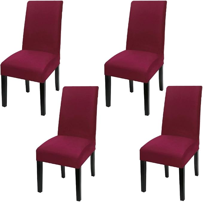 Fuloon 4 Pack Super Fit Stretch Removable Washable Short Dining Chair Protector Cover Seat Slipcover for Hotel, Dining Room, Ceremony, Banquet Wedding Party | Solid Burgundy, Set of 4, Super Fit, Stretch, Removable, Washable, Suits for Hotel, Dining Ro... by Fuloon