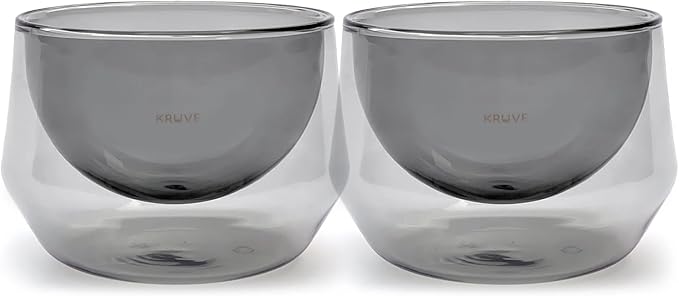 KRUVE IMAGINE Dark Coffee Cups - Handcrafted Double-Wall Glass Cups (Set of Two, 8.5oz/250ml) - Perfect for Latte Art and Espresso - Durable Borosilicate Glass - Ideal Gift for Coffee Mugs Lovers