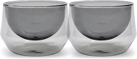 KRUVE IMAGINE Dark Coffee Cups - Handcrafted Double-Wall Glass Cups (Set of Two, 8.5oz/250ml) - Perfect for Latte Art and Espresso - Durable Borosilicate Glass - Ideal Gift for Coffee Mugs Lovers