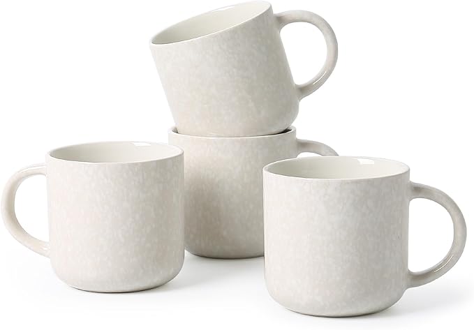 MONITO 12 OZ Coffee Mugs Set of 4, Modern Ceramic Coffee Mugs Set with handle for Tea/Latte/Cappuccino/Milk/Cocoa.White. by MONITO