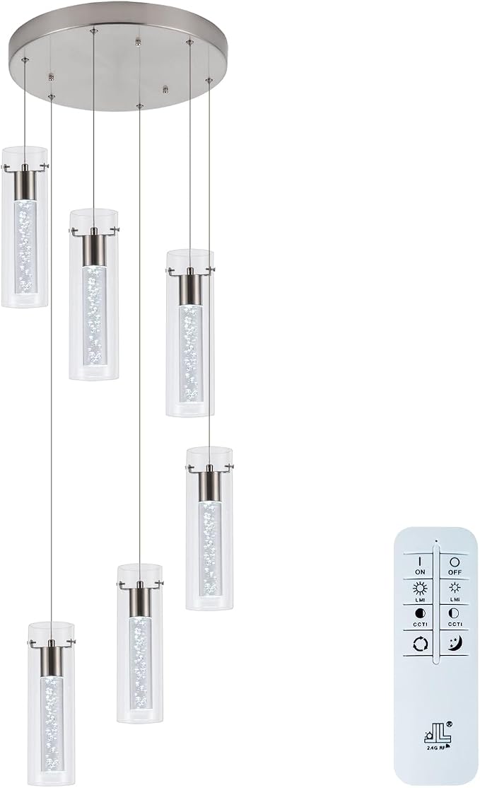 Pendant Lights Kitchen Island Brushed Nickel, Dimmable LED Pendant Light Fixtures with Remote, Modern Kitchen Pendant Lighting Over Island for Dining Room & Bar Counter 3000K-6000K by Bestwest