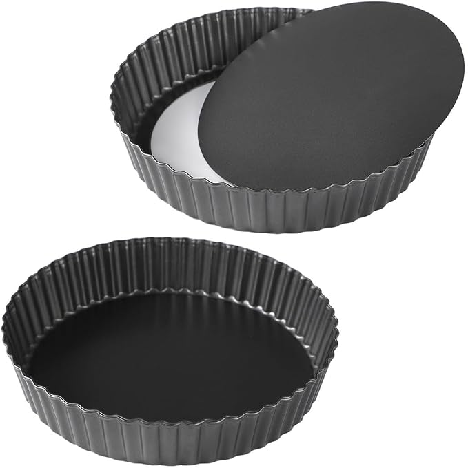 2 Packs Deep Pie Tins 11 in, Carbon Steel Fluted Round Tart Quiche Pie Pans with Removable Bottom, Non stick Tart Pans for Baking, Baking Dish Accessories for Pies, Cakes, Quiches, Pizza - Image 6
