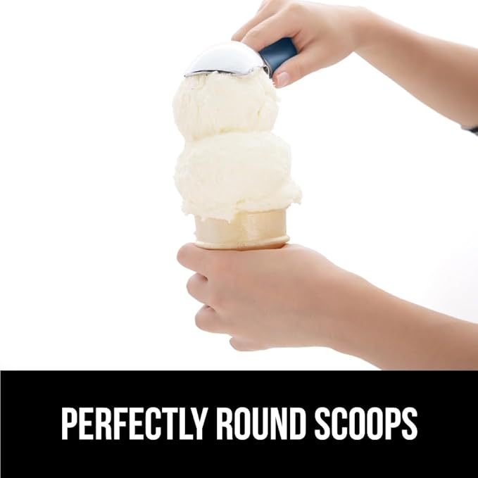 GORILLA GRIP BPA-Free Heavy Duty Ice Cream Scoop, Comfortable Ergonomic Handle, Professional Grade Scooper for Perfect Round Scoops, Spoon Frozen Hard Gelato, Sorbet, Cookie Dough, Kitchen Tool, Blue