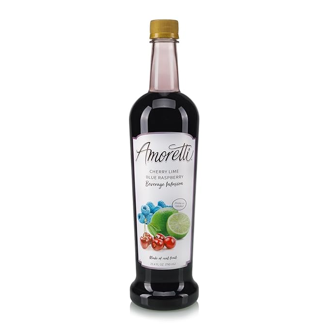 Amoretti - Cherry Lime Blue Raspberry Beverage Infusion Drink Mix & Water Enhancer with Pump for Flavoring Cocktails, Waters, Teas, and other Beverages, 94 Servings Per Bottle (750 ml)