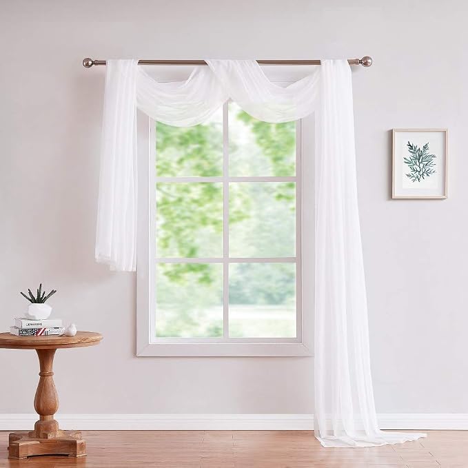 Warm Home Designs 55 x 216 White Sheer Window Scarf. AM White 216" | Extra Long Window Scarves Valances are Great As Wedding Arch Draping Fabric, Bed Canopy Or for Decorative Project. - Image 2