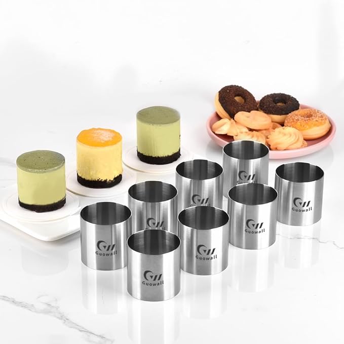 Guowall Cake Ring Mold 8 pack Mini Mousse Mould Seamless Stainless Steel Cake Cutter for Baking Small Size Round Food Pastry Mould - 2 inch
