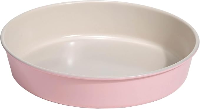 Paris Hilton Nonstick Carbon Steel Bakeware Collection, 9-Inch Round Cake Pan, Dishwasher Safe, Made without PFOA and PFAS, Pink Cream Two-Tone by TheWorldofParisHilton