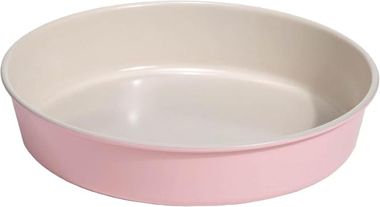 Paris Hilton Nonstick Carbon Steel Bakeware Collection, 9-Inch Round Cake Pan, Dishwasher Safe, Made without PFOA and PFAS, Pink Cream Two-Tone by TheWorldofParisHilton