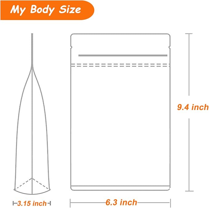 100 PCS Stand Up Pouches, 6.3 x 9.4 inch Kraft Paper Food Bags with Clear Window, Reusable Zipper Food Storage Bags Resealable Pouches for Foods, Coffee Beans, Snacks - Image 5
