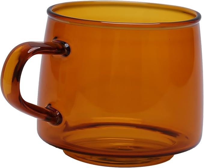 2PCS Glass Coffee Mugs, 350ml Clear Glass Mug with Handle Heat Resistant Tea Mugs High Borosilicate Glass Mug for Tea Beverages (Amber)
