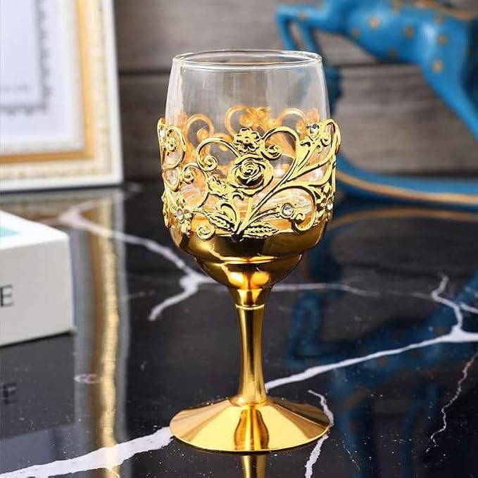 6-Piece Metal-Embossed Glassware Set, European-Style Vintage Metal Wine Glasses, Creative Vintage Spirits Glasses, Elegant Design, Ideal for Home Bars for Whiskey, Cocktails, and More - Image 3