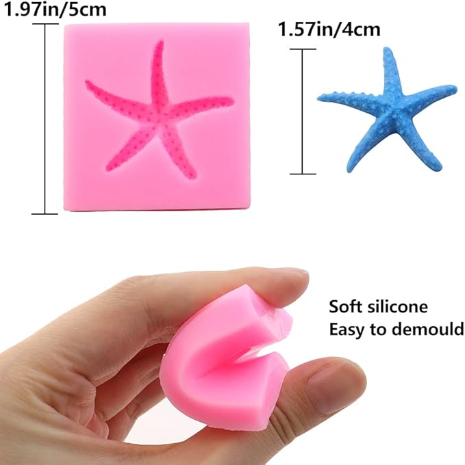 2 Pieces 3D Starfish Silicone Mold DIY Silicone Mold Fondant Pudding Jelly Candy Chocolate Dessert Cake Decoration Baking Tool Handmade Soap Maker