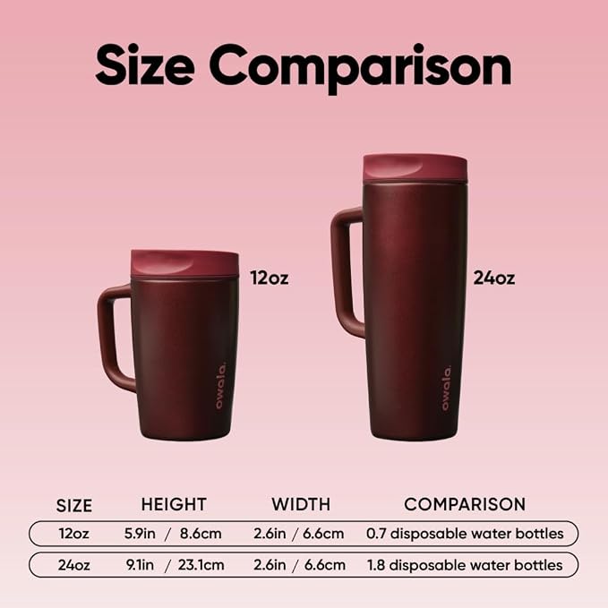 Owala SmoothSip Slider Stainless Steel Insulated Travel Mug with Handle, 100% Leak Proof, For Hot and Cold Drinks, Travel Friendly with Sliding Lock Lid, 12oz, BPA Free, Leak Proof, Black Cherry - Image 7