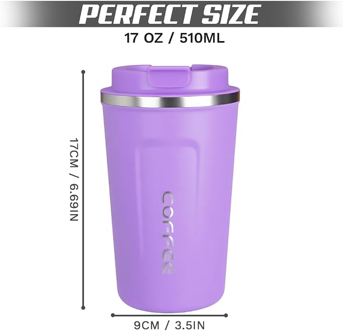 SPLMIFA Travel coffee mugs leak-proof, reusable coffee cup with lid, stainless steel vacuum insulated coffee tumblers, thermal insulation cups for men & women keep drinks hot & cold (2nd-Purple, 17OZ) - Image 4