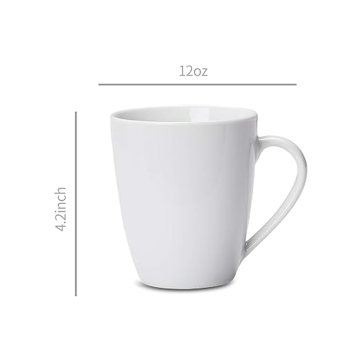 Amazon Basics Porcelain Heat Resistant Coffee Mugs, Microwave and Oven Safe, 12 oz, White, 12 Count - Image 4