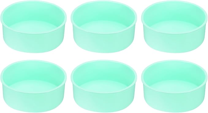 HARFINGTON 6 Pcs Round Cake Pans 6.4" Nonstick Quick Release Silicone Cake Mould Bakeware Tools for Baking Cupcakes Bread Pizza, Green