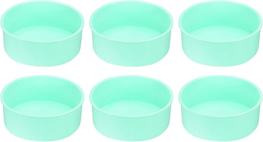 HARFINGTON 6 Pcs Round Cake Pans 6.4" Nonstick Quick Release Silicone Cake Mould Bakeware Tools for Baking Cupcakes Bread Pizza, Green