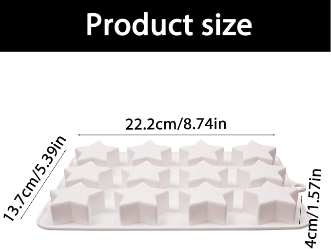 Star Silicone Mold for Chocolate, Candy, Soap, Ice Cubes | 12-Cavity Star Shape, 8.74 x 5.39 in Size, Flexible & Easy Release, Multi-Use Baking Mold, Food Safe Silicone - Image 2