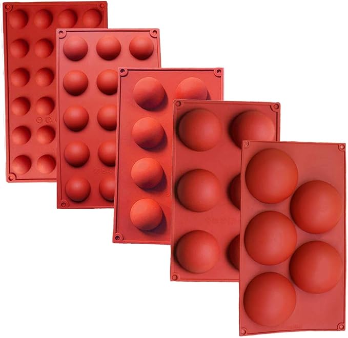 Semicircle Silicone Mold,Shxmlf Half Sphere Chocolate, Candy Gummy Dome Molds Teacake Bakeware Set for Cake Decoration Mousse Jelly Bombe Cupcake Baking Mould (5PACK) by Shxmlf