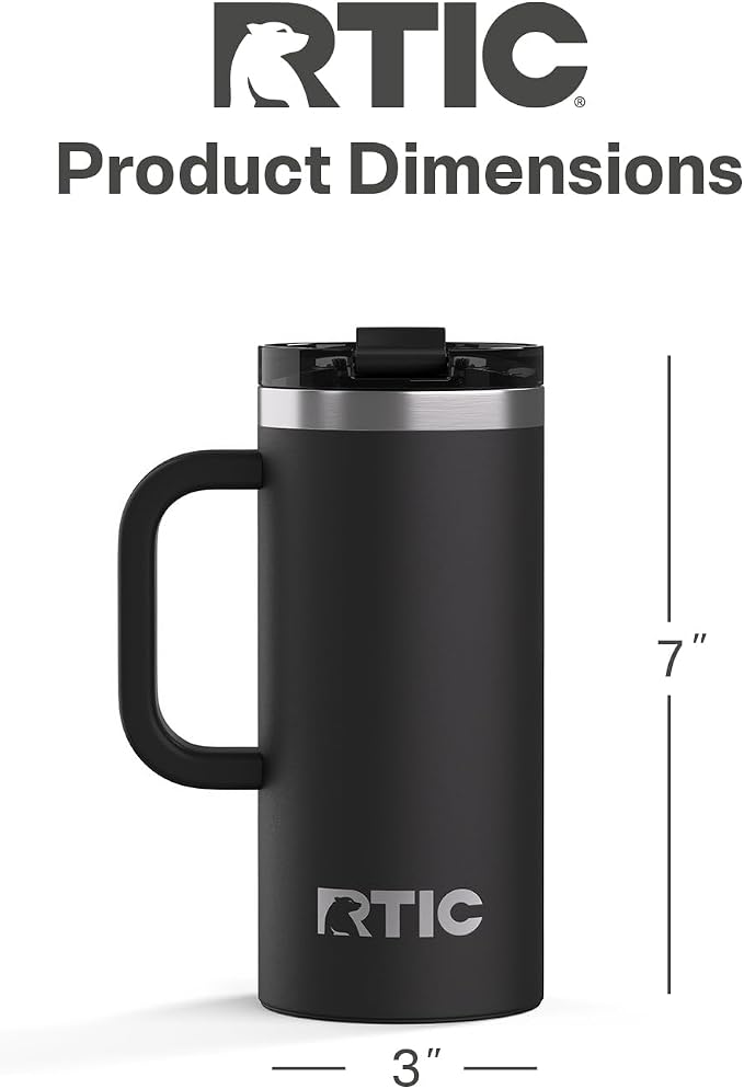 RTIC 16oz Road Trip Travel Mug with Lid and Handle, Ceramic Lined, Black | Stainless Steel Metal, Insulated Travel Cup for Hot and Cold Drinks, Coffee, Car, Camping and Travel - Image 4