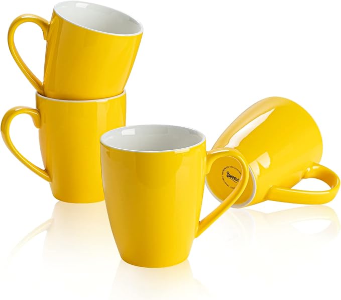 Sweese Porcelain Coffee Mugs - 16 Ounce (Top to the Rim) for Coffee, Latte, Tea, Cocoa, Set of 4, Yellow by Sweese