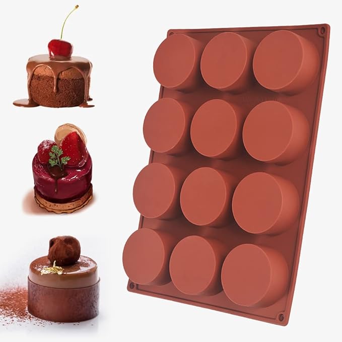 Newk Cylinder Silicone Mold, 4 Packs 12-Cavity Round Cylinder Mold for Cake Pops, Soap Mold, Chocolate Cookie mold, Bath Bomb, Cheesecake, Chocolate Cover Mold