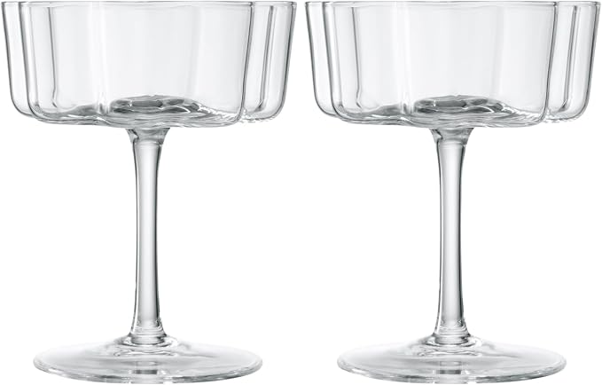 Khen Vintage Wavy Glass Coupes Martini, Champagne & Cocktail Coupes - Set of 2-7oz Colorful Cocktail Glasses & Champagne, Prosecco, Mimosa Glassware Copyright Design - Crystal Clear - Image 9