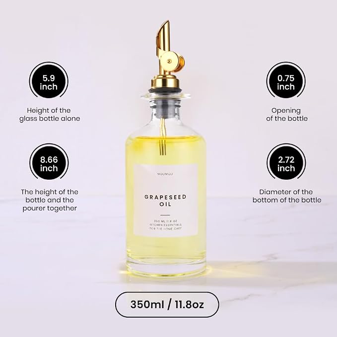 Molimoli - Premium Olive Oil Dispenser Bottles for Kitchen with Pourer - Oil and Vinegar Dispenser Set, Glass Dispenser for Kitchen, Dispenser Bottle of 350ml - Set of 2 - Image 4