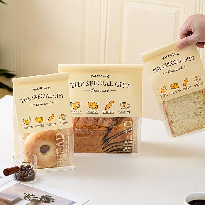 Baking Life The Special Bakery Packaging Gift Bags, Bread Storage with Window, Dear Sweet Design, Roll Top Closure (100, Medium) - Image 8