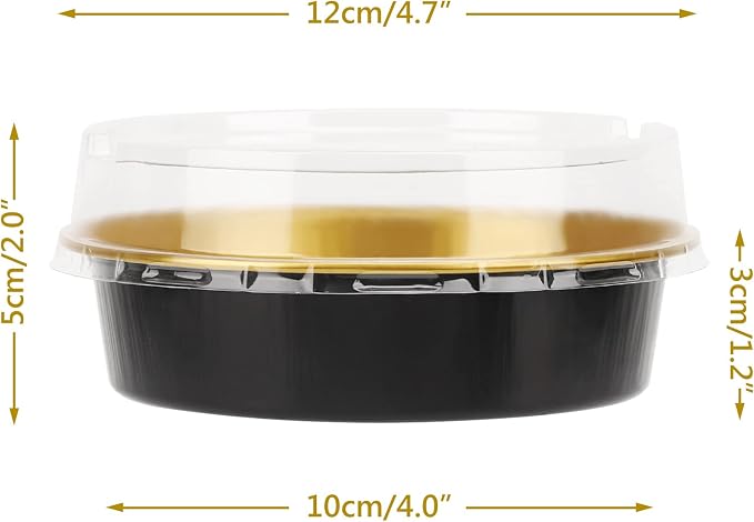 Beasea Aluminum Cupcake Pans With Lids, 4 Inch 100 Pack Disposable Pie Pans For Cake, 8 Oz Aluminum Pie Pan Tin Black Golden Tart Pans Round Oven Baking Mini Cake Pan For Pie Tart Quiche - Image 2